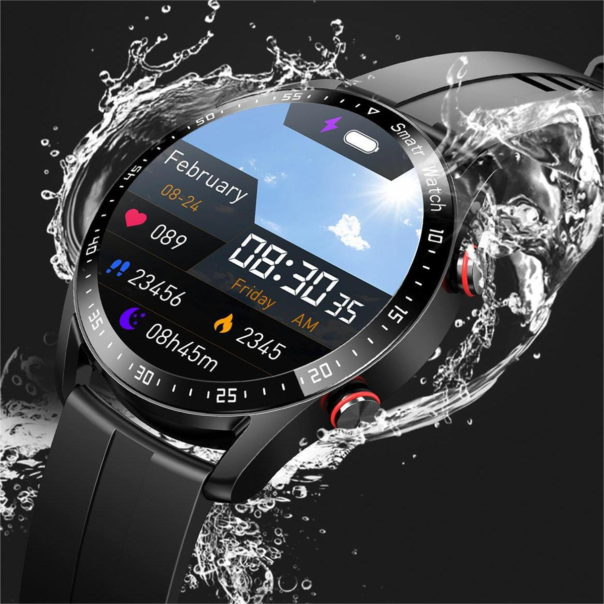 ENBAOXIN Smart mm, Schwarz Leder, 260 Wasserdicht Talk Watch Smartwatch Edelstahlband Schwarz Business Bluetooth