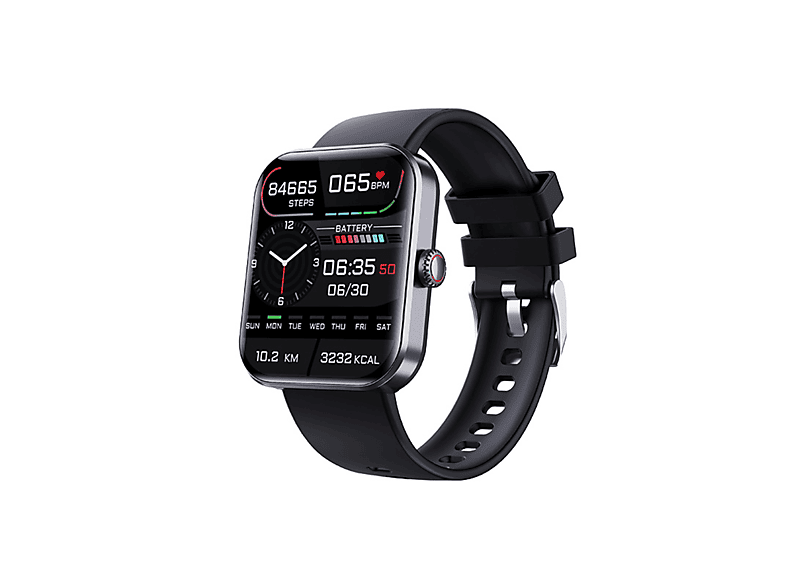 ENBAOXIN Smart Watch Schwarz Herzfrequenz Blutdruck Oxymetrie Blutzucker Wasserdicht Smartwatch Aluminium Umweltfreundliches Silikon, 220mm, Schwarz
