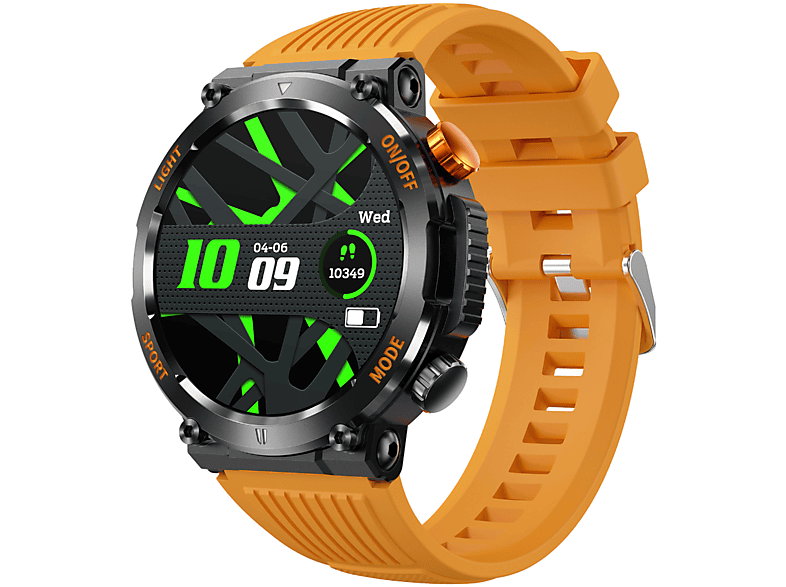 ENBAOXIN LED Silikon, Silikon Orange Bluetooth Uhr Herzfrequenz Kompass beleuchtet Smartwatch Watch Blutdruckmessgerät Smart Silikon sprechende