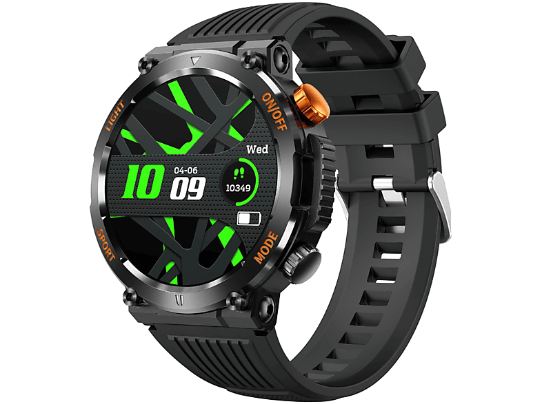 ENBAOXIN Smart Watch Kompass Schwarz Silikon, LED Beleuchtung Smartwatch Uhr Sprechende Herzfrequenz Schwarz Bluetooth Blutdruckmessgerät Silikon