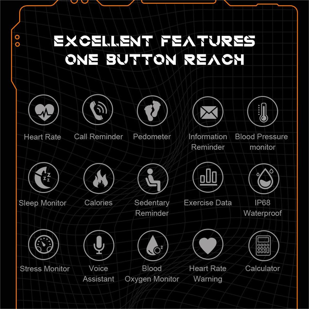 ENBAOXIN Orange Bluetooth Smartwatch Silikon Multi-Sport-Modus Schrittzähler, sprechende Wasserdichter Silikon, Smartwatch Orange 