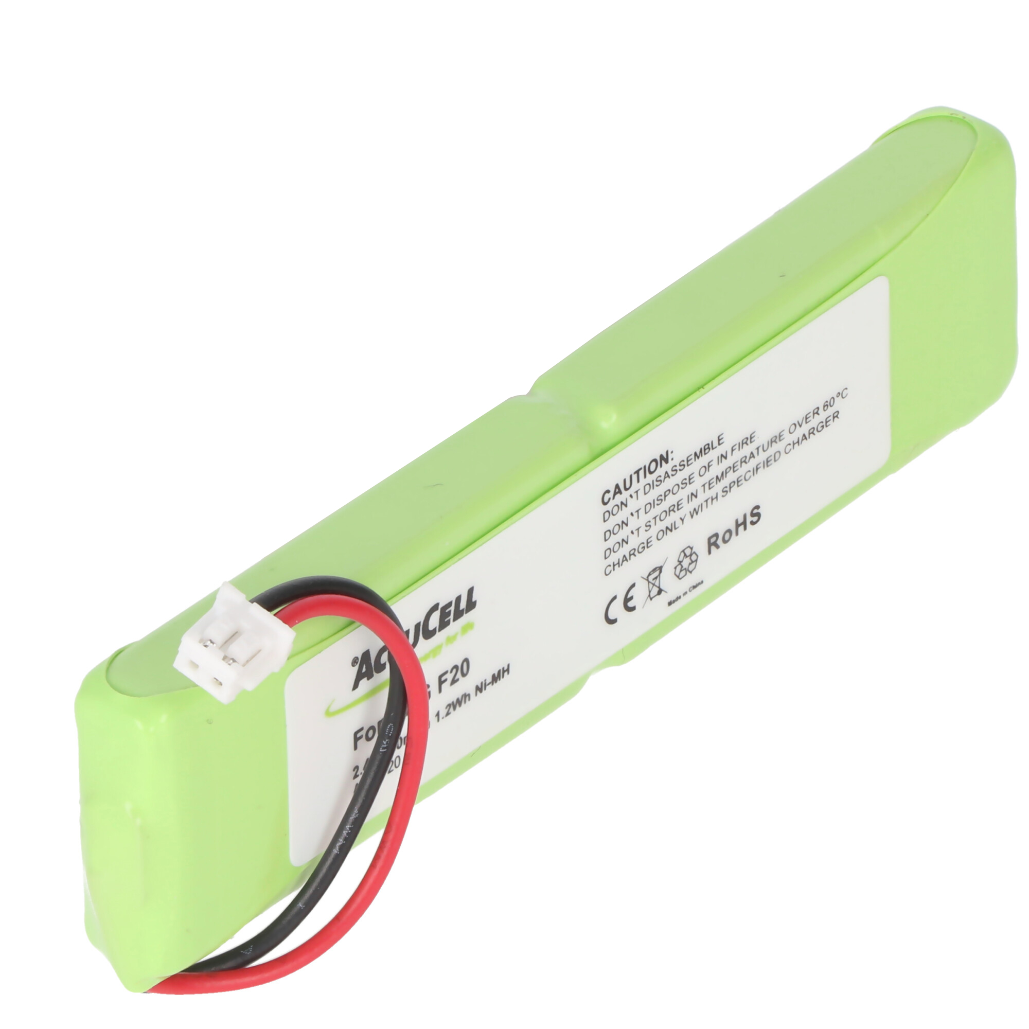 Eine grüne Batteriezelle mit zwei Anschlussdrähten.