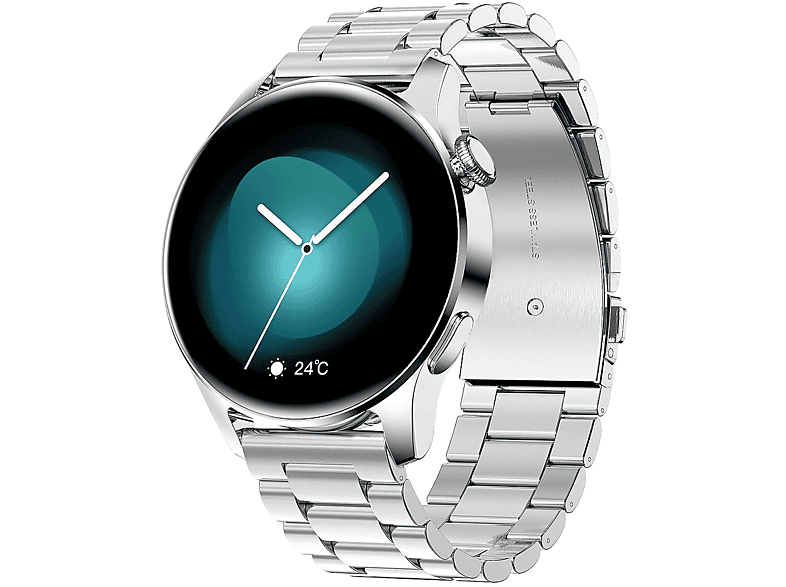 ENBAOXIN Smartwatch - Gesundheitsüberwachung, Smartwatch Silber Stahlgürtel, Musiksteuerung, Bluetooth-Anrufe Foto-Schrittzähler
