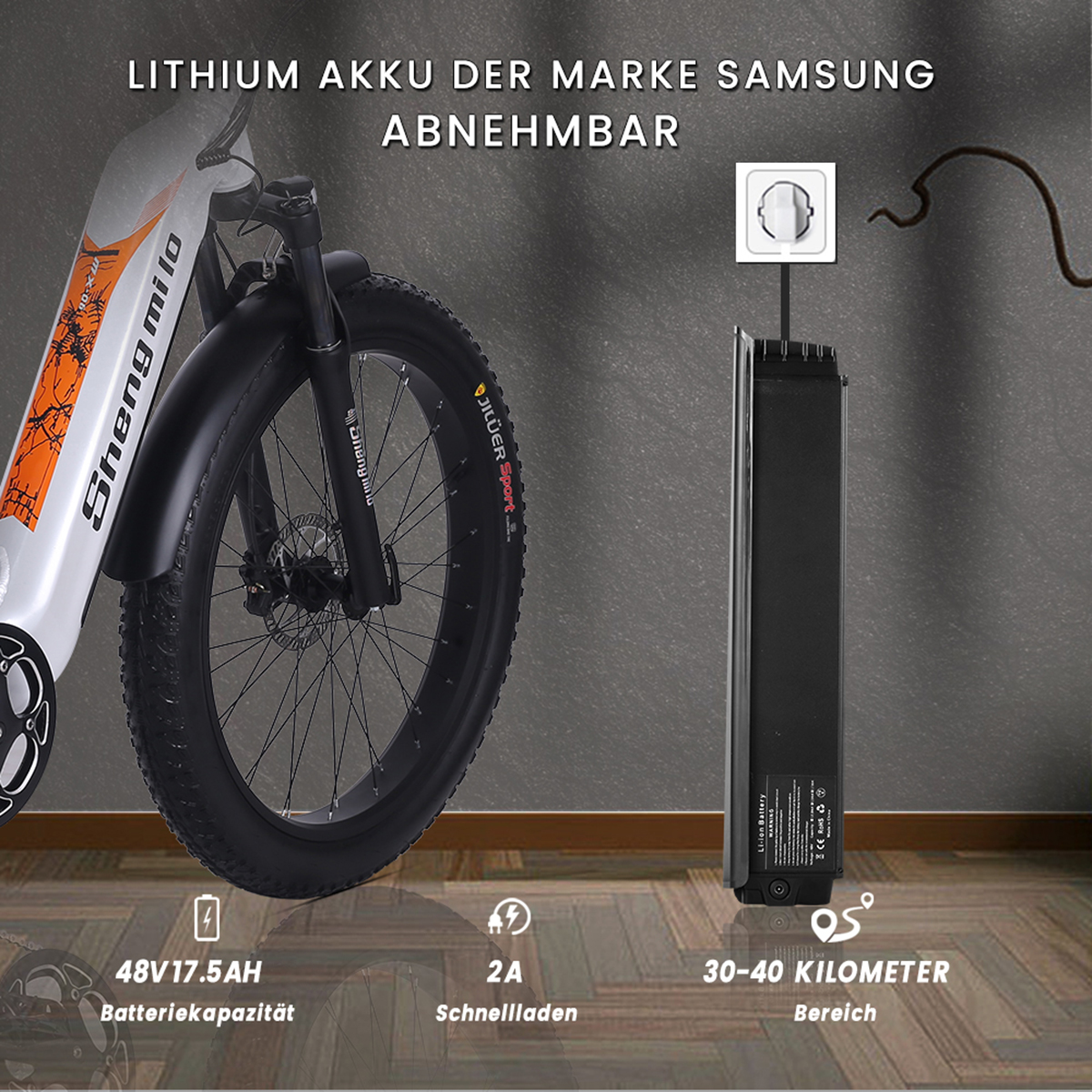 Weiss) Ah, Urbanbike 840 herausnehmbarer SAMSUNG-Akku, MX06 Zoll, (Laufradgröße: 17,5 Lithium-Akku SHENGMILO V, 48 Wh 840Wh, Damen-Elektrofahrrad, 26 Unisex-Rad,