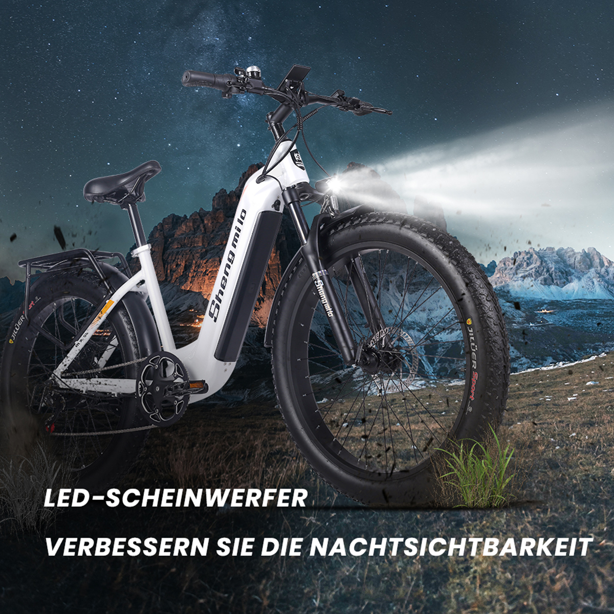 MX06 26 Mountainbike Unisex-Rad, (Laufradgröße: Weiss) SHENGMILO W BAFANG-Motor Zoll, 1000 Elektrofahrrad für Erwachsene, 840Wh,