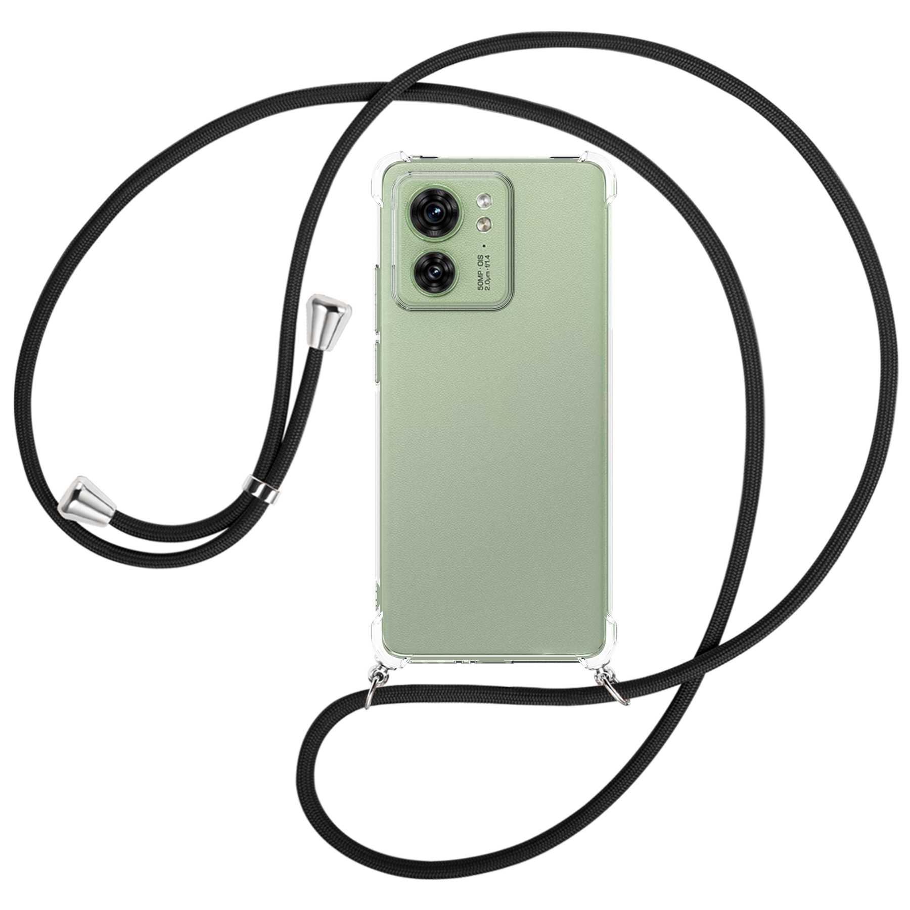 5G, Umhänge-Hülle Motorola, / Edge 40 silber MTB mit ENERGY Schwarz Kordel, MORE Backcover,