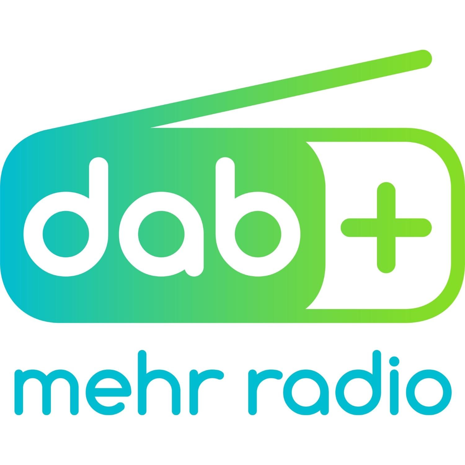 Logo für DAB+ Mehr Radio. Es zeigt ein grünes und blaues Radio-Symbol und den Text 'mehr radio'.