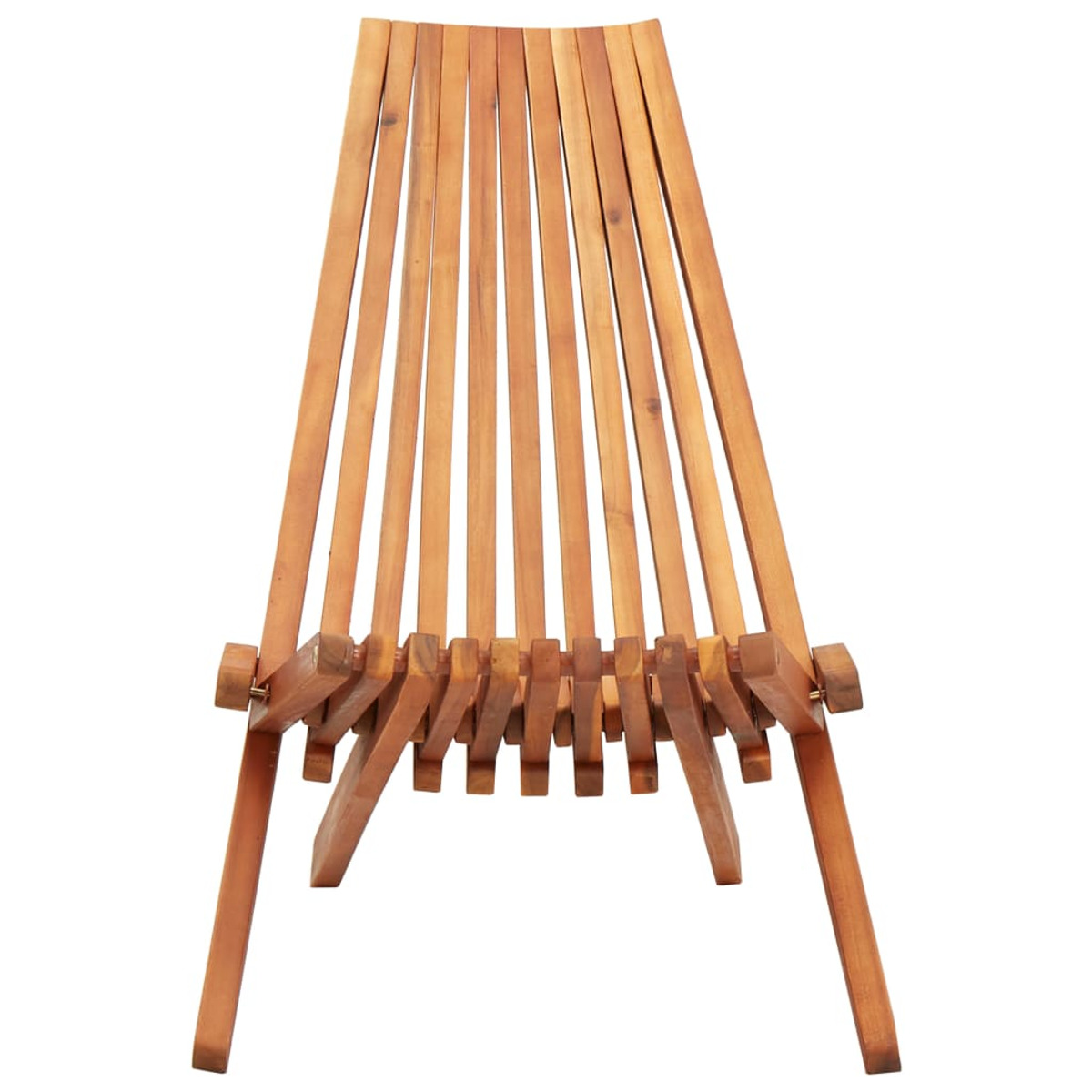 Klappstuhl aus Holz für den Außenbereich mit Lamellen-Design.
