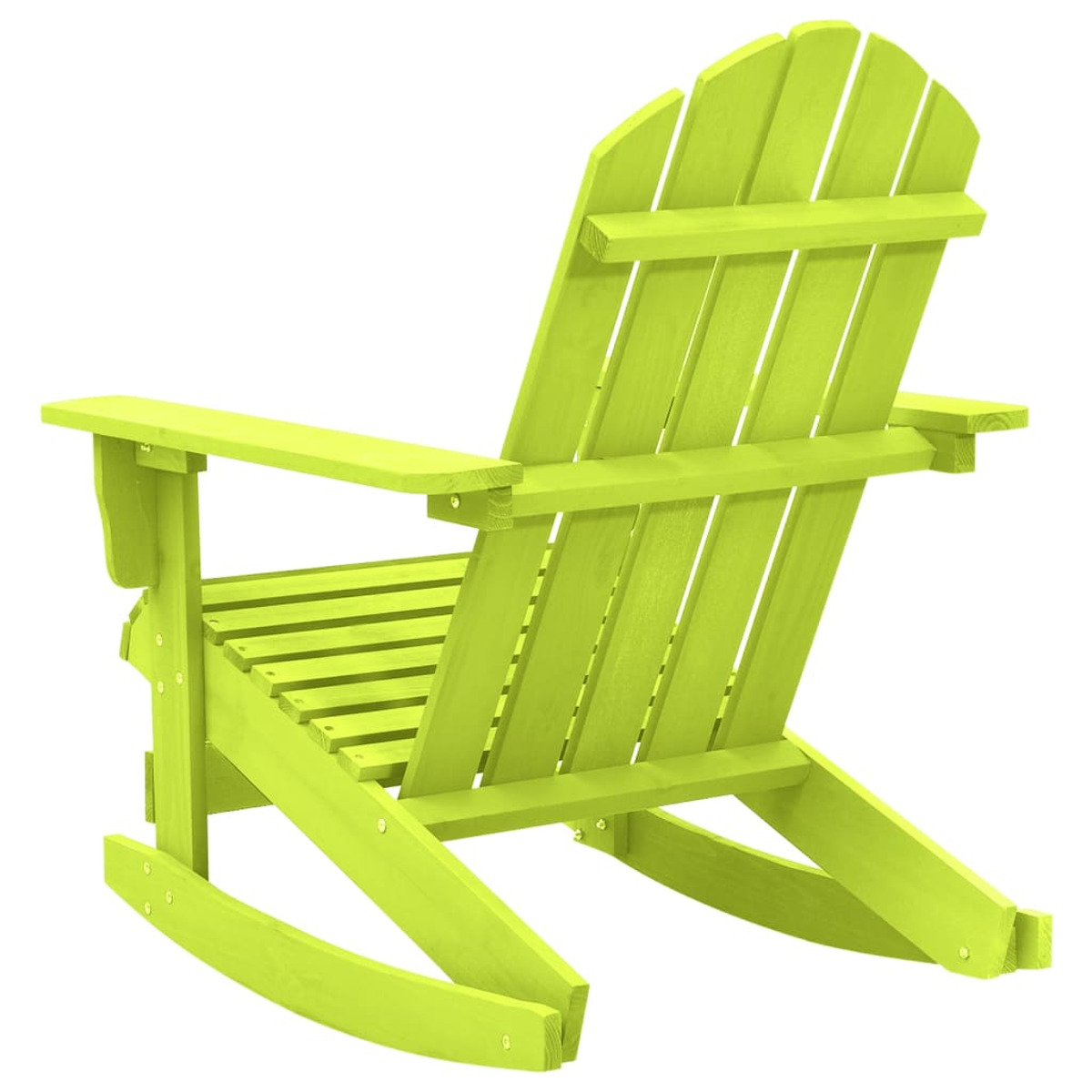 Ein grüner Adirondack-Schaukelstuhl mit Lattenrücken und Sitz.