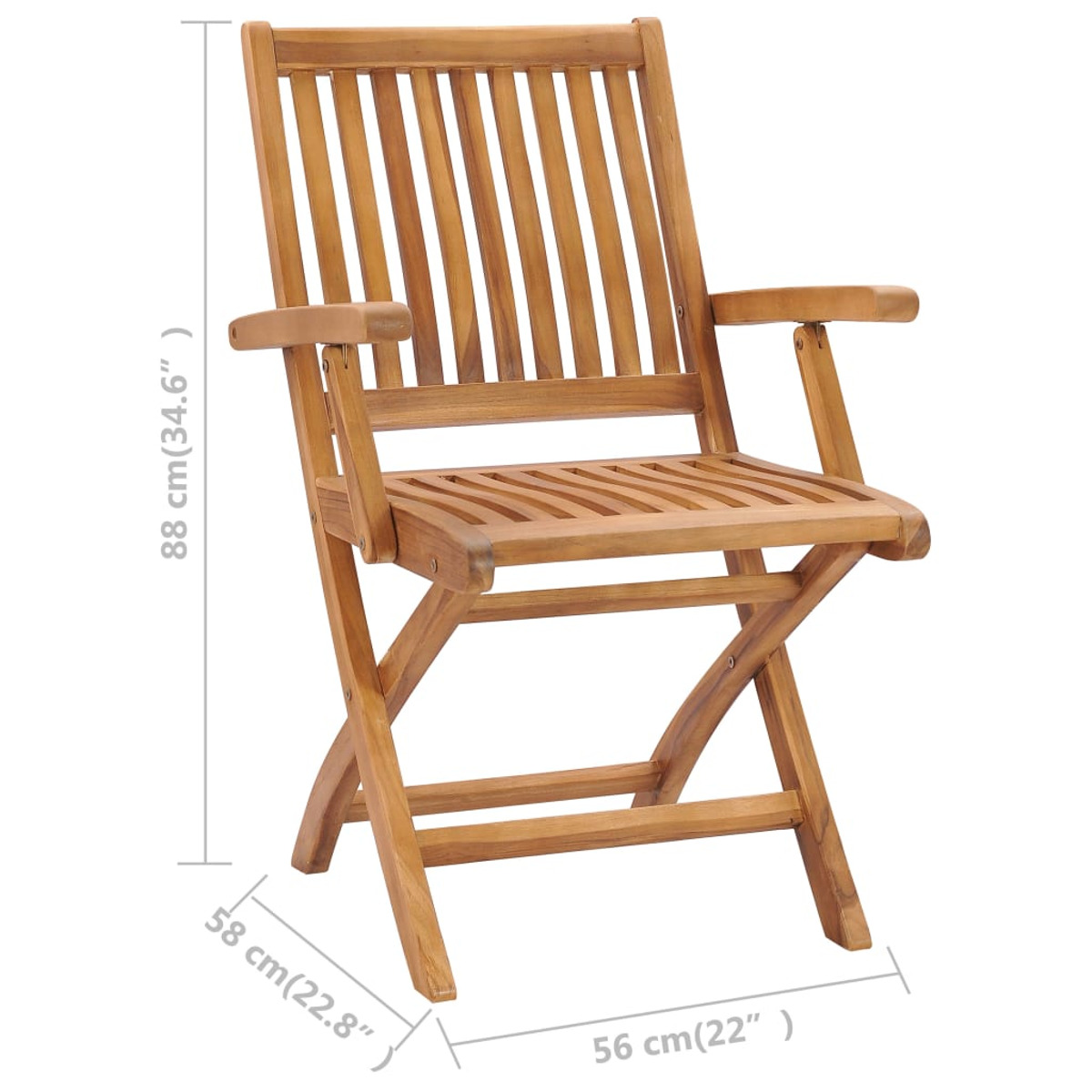 Klappstuhl aus Holz mit Armlehnen und Lamellen.