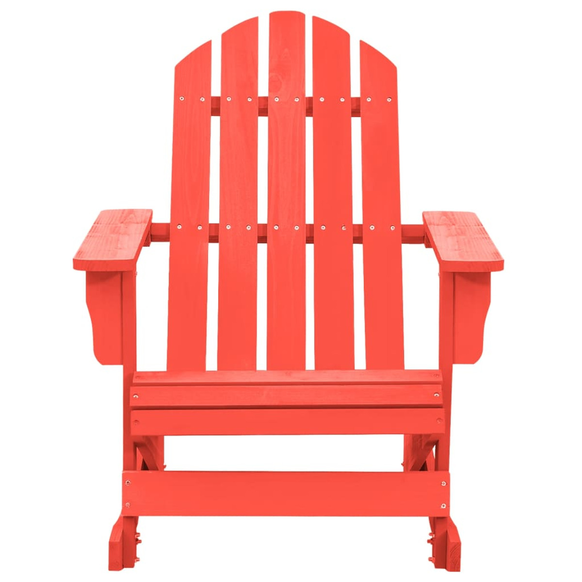 Ein roter Adirondack-Stuhl aus Holz auf weißem Hintergrund. Er hat eine hohe Rückenlehne und Armlehnen.