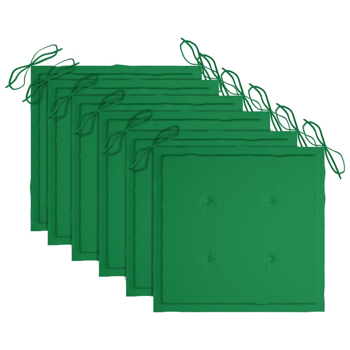 Grüne quadratische Sitzkissen, die auf Weiß zusammengebunden sind.