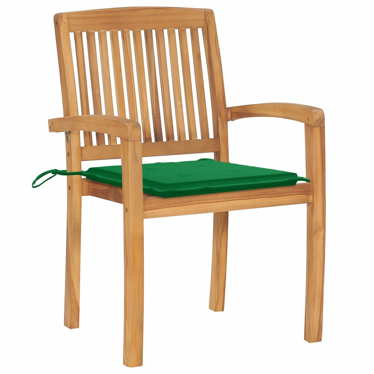 Holzstuhl mit einem grünen Sitzkissen.