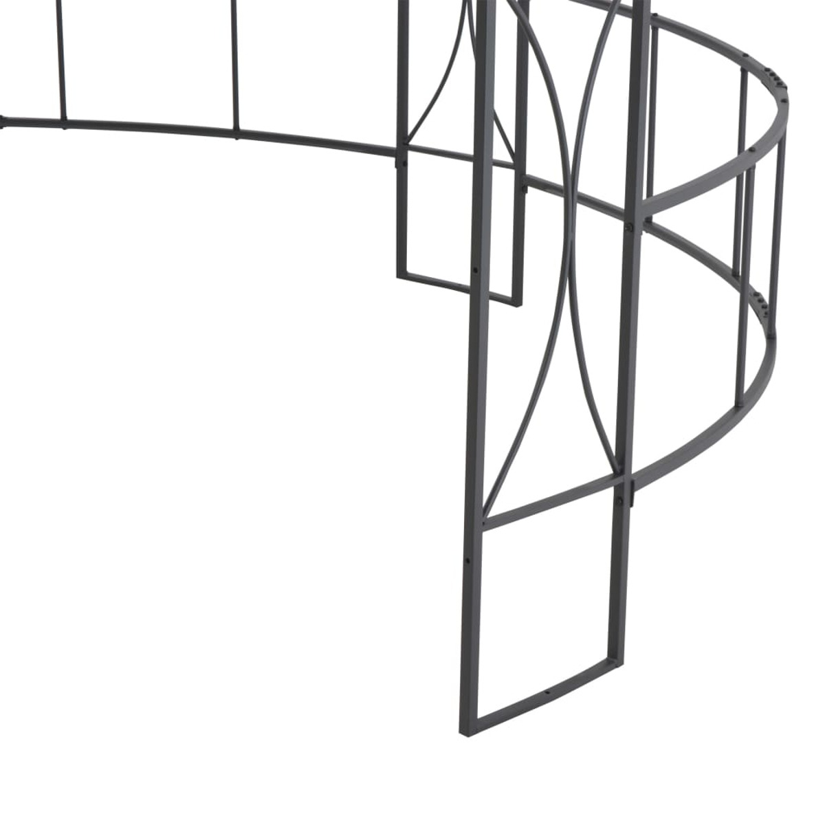 Gebogener Metallpavillonrahmen, auf weißem Hintergrund.