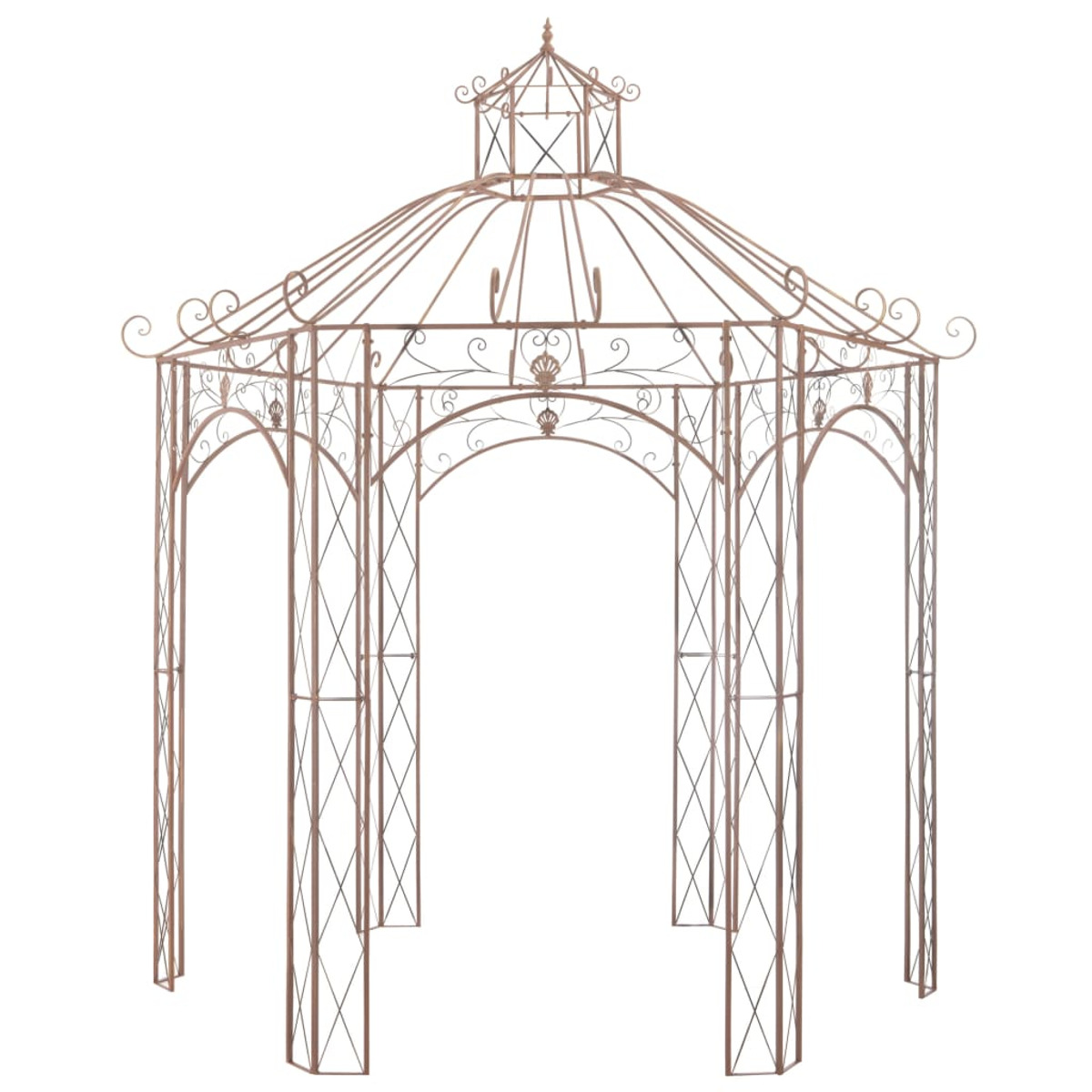 Verzierter Metallpavillon. Die Struktur besteht aus verzierten Metallelementen.