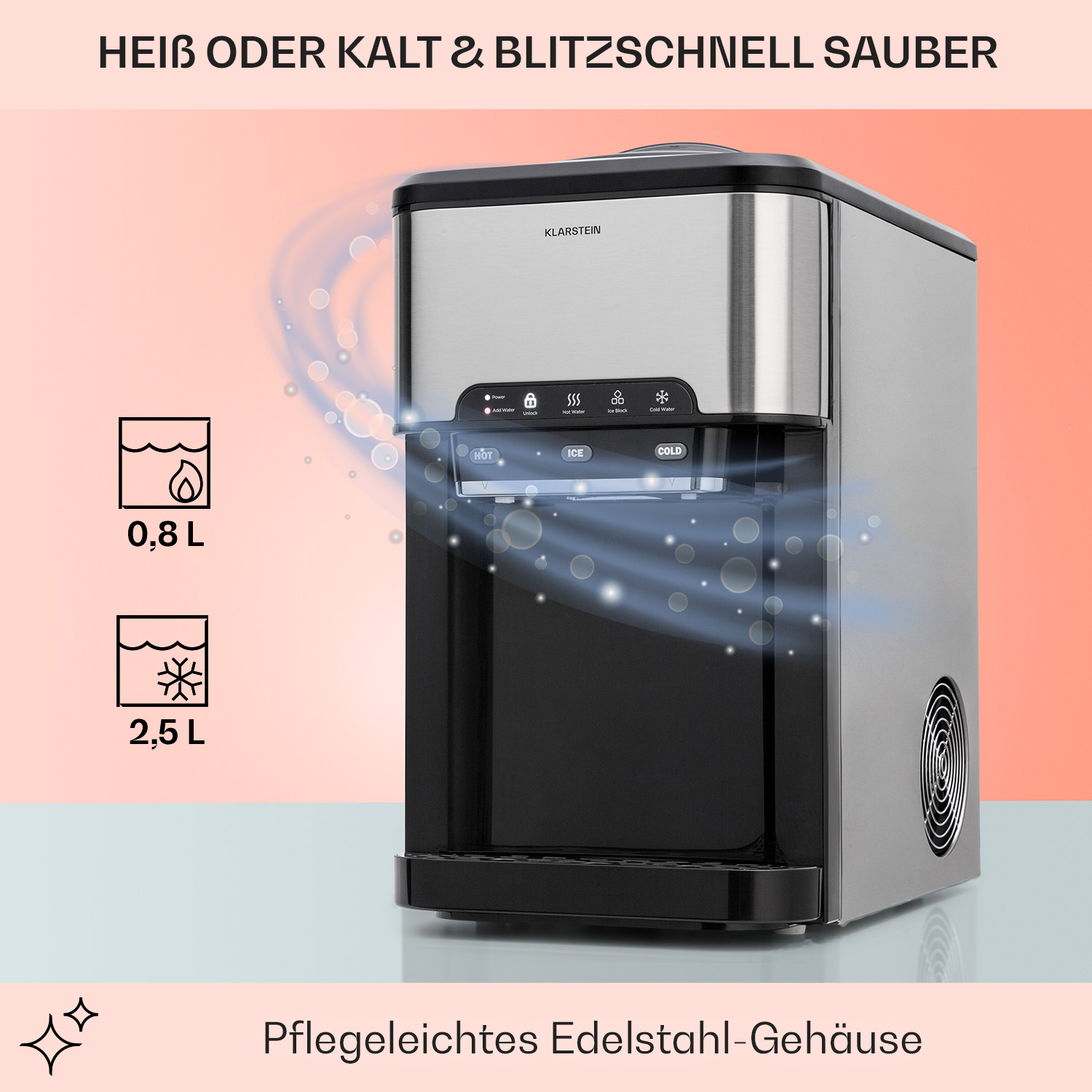 KLARSTEIN Aqueous Eiswürfelmaschine (100 Silber) Watt