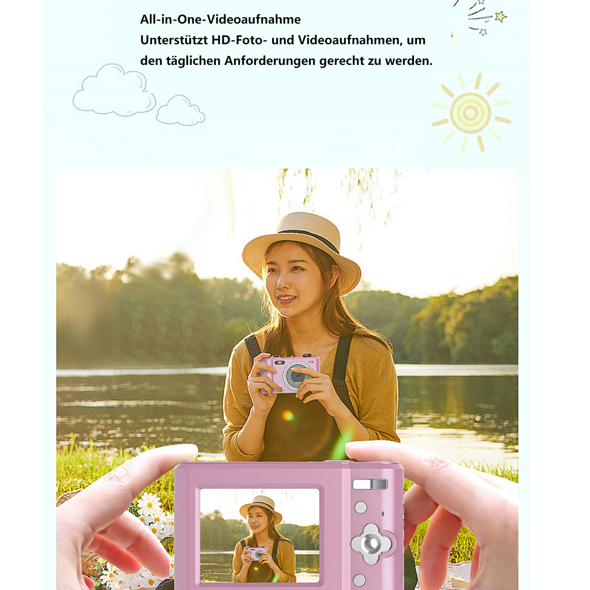 Digitalkamera Zoom Täglich rosa, 8x HD Kamera Reisen Kamera Tragbar Rosa Smart SYNTEK LCD- Digitalkamera
