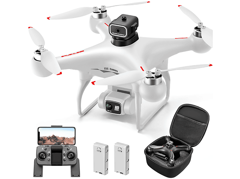 SYNTEK Bürstenlose Hindernisvermeidungsdrohne HD Dual Kamera Luft  Quadcopter ESC Optical Flow Drohne, Weiß