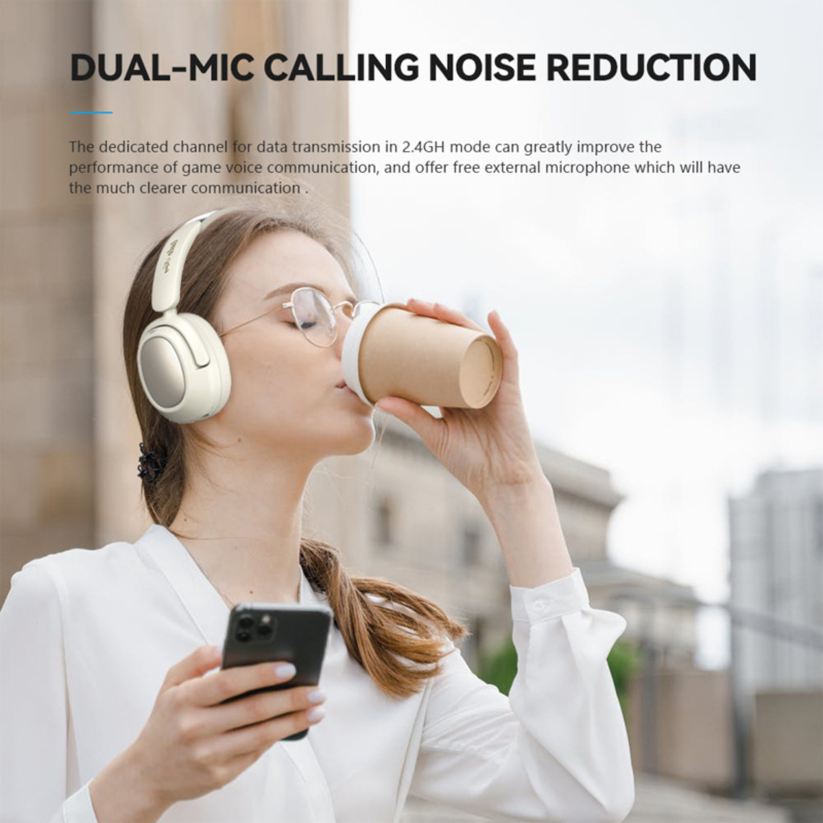 SYNTEK Eisenhaltig drahtloses Bluetooth-Headset Eisenhaltig Bluetooth-Kopfhörer Latenz, geräuschunterdrückender niedrige Bluetooth - Over-ear Kopfbügel