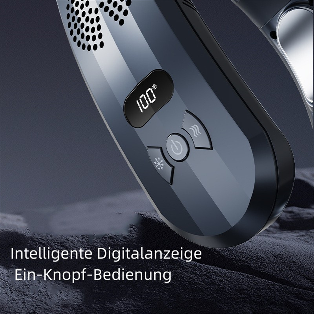 Nahaufnahme eines schwarz-grauen Geräts mit digitaler Anzeige von 100*. Knöpfe sind sichtbar.