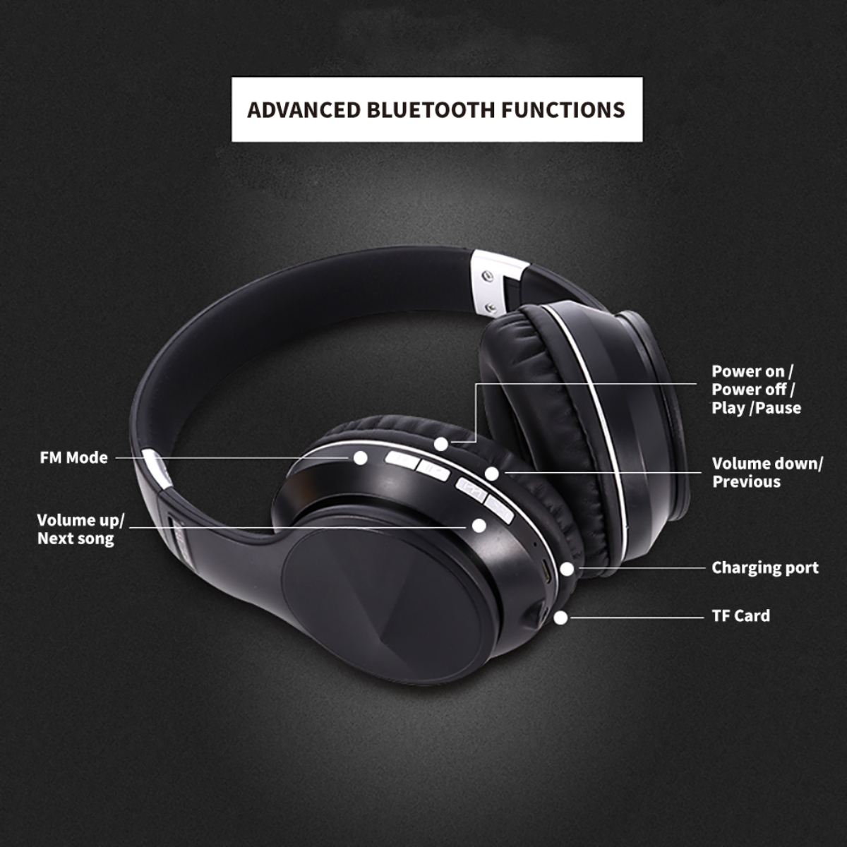 SYNTEK Schwarzgold kabelloses Bluetooth-Headset Kopfbügel faltbar, Bluetooth-Kopfhörer - Bluetooth Eisenhaltig Over-ear Bass-Stereoklang