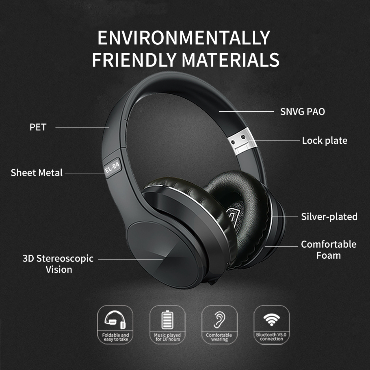 faltbar, - Bluetooth-Headset Bass-Stereoklang, Kopfbügel SYNTEK Bluetooth-Kopfhörer kabelloses gelb Gelb Over-ear Bluetooth