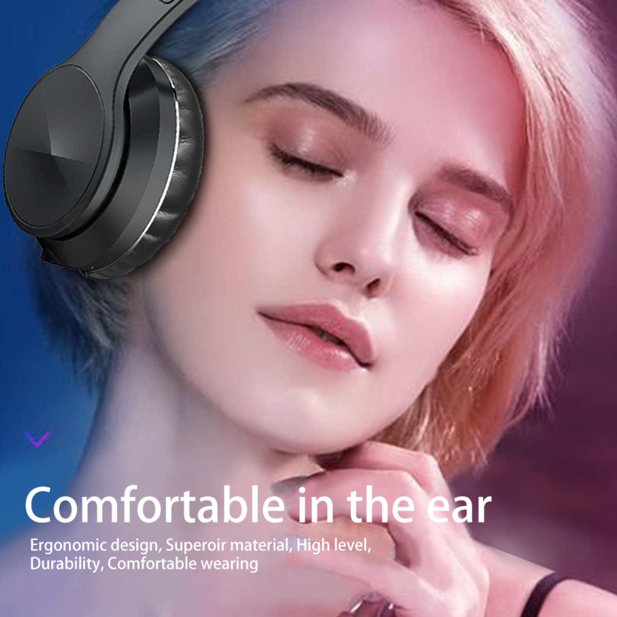 SYNTEK Schwarzgold kabelloses Bluetooth-Headset Kopfbügel faltbar, Bluetooth-Kopfhörer - Bluetooth Eisenhaltig Over-ear Bass-Stereoklang
