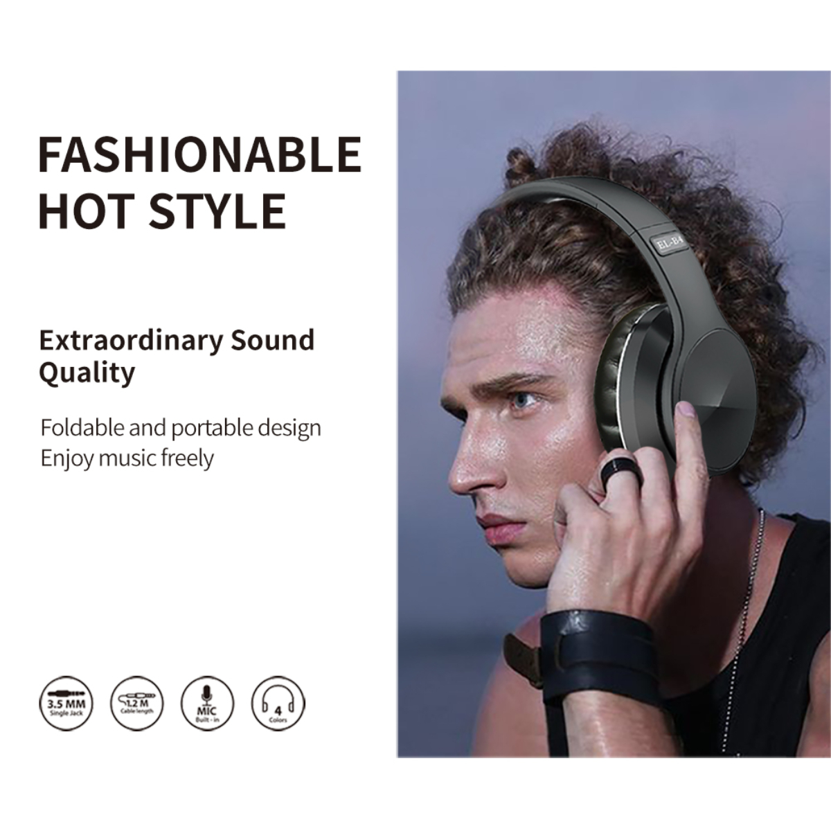 SYNTEK Schwarzgold kabelloses Bluetooth-Headset - Over-ear Bluetooth faltbar, Bass-Stereoklang, Eisenhaltig Bluetooth-Kopfhörer Kopfbügel