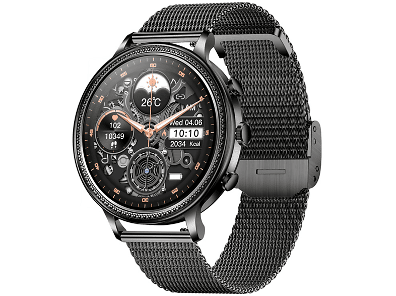 SYNTEK Smart Watch Bluetooth Talk 1,39 Zoll Bildschirm Herzfrequenz Blutdruck Schlaf Überwachung Sportuhr Smartwatch Stahlband, schwarz