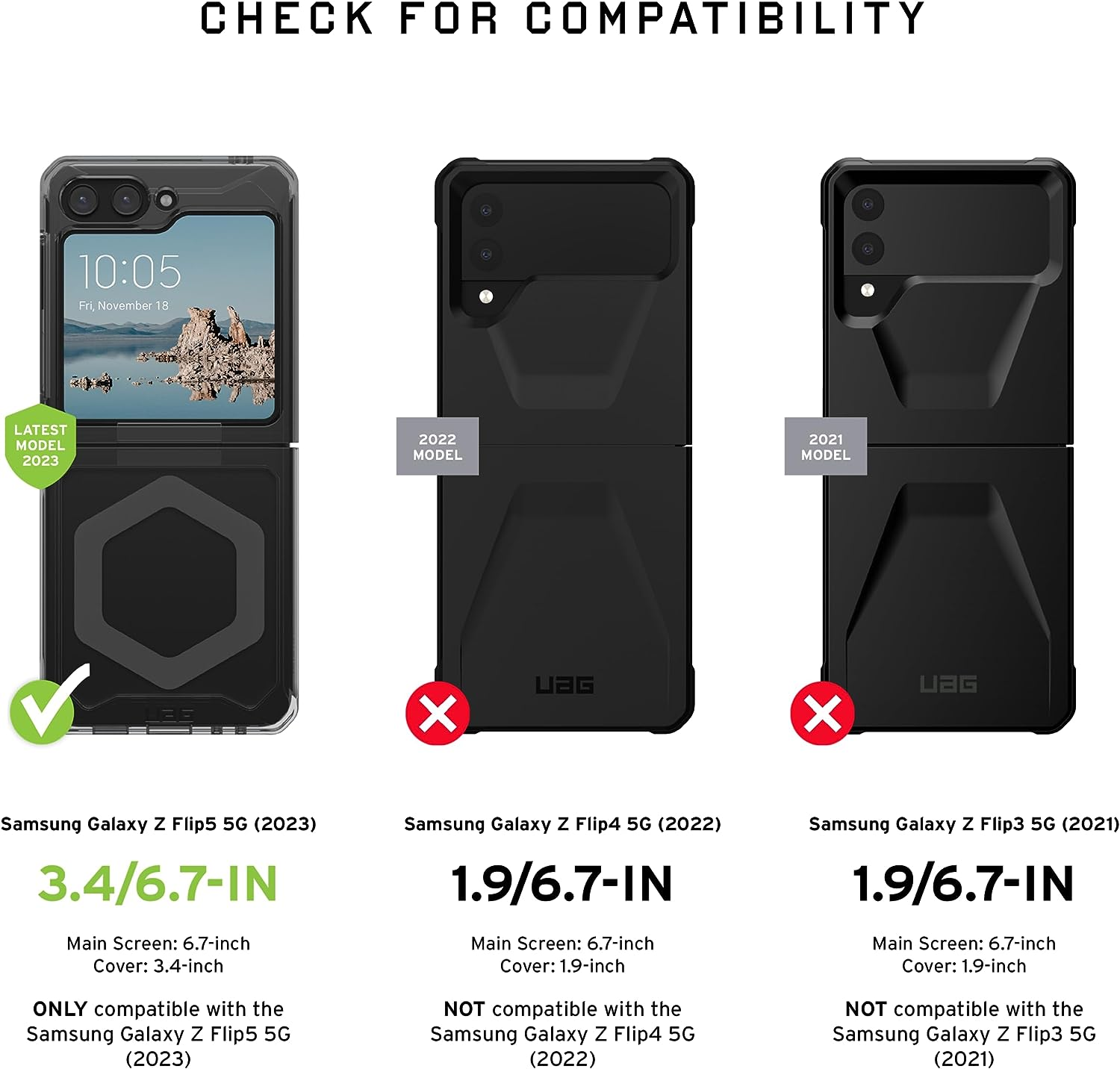 Drie telefoonhoesjes: 2023-model, 2022 en 2021. Controleer de compatibiliteit.