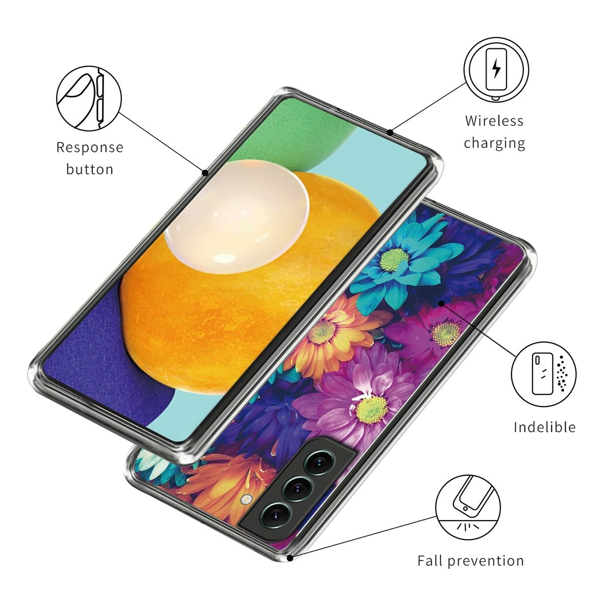S23 Samsung, Aufdruck mit TPU WIGENTO Backcover, dünn Muster Transparent Design Galaxy & 5G, Motiv robust, Hülle
