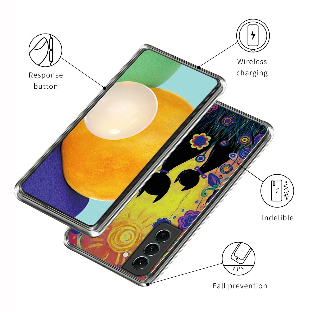 WIGENTO Design Aufdruck mit & dünn Backcover, Motiv Transparent Samsung, Hülle S23 Muster 5G, Galaxy TPU robust