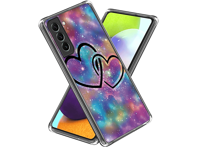 WIGENTO Design Muster Galaxy mit dünn Aufdruck & S23 TPU Transparent 5G, Backcover, robust, Hülle Motiv Samsung
