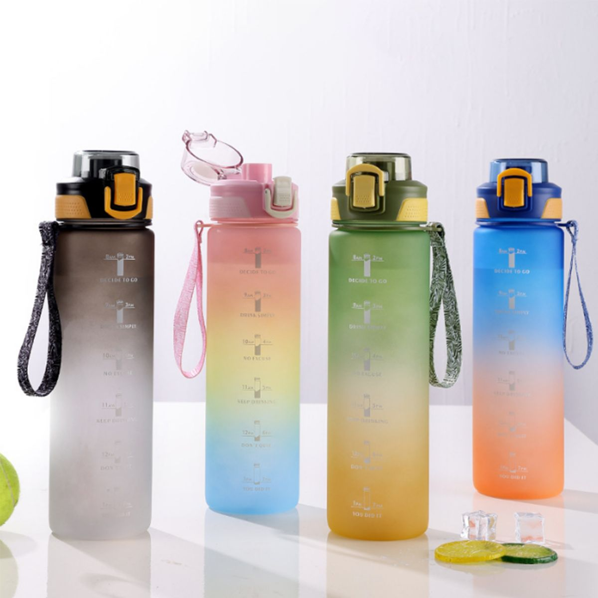 Getränke 800ML Sportbecher, Trinkflasche Wasserflasche, mit Zeitskala, Wasserflasche LEIGO