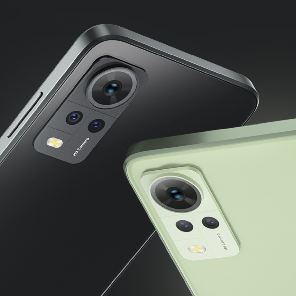 Dos smartphones, negro y verde, con módulos de cámara en la parte trasera.