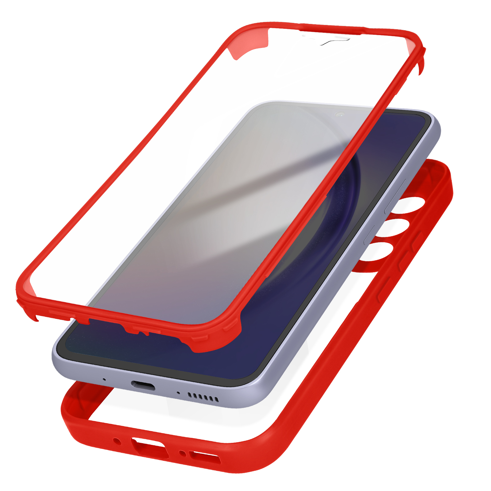 Un telefono smontato con una cornice rossa, che mostra i componenti dello schermo del telefono.