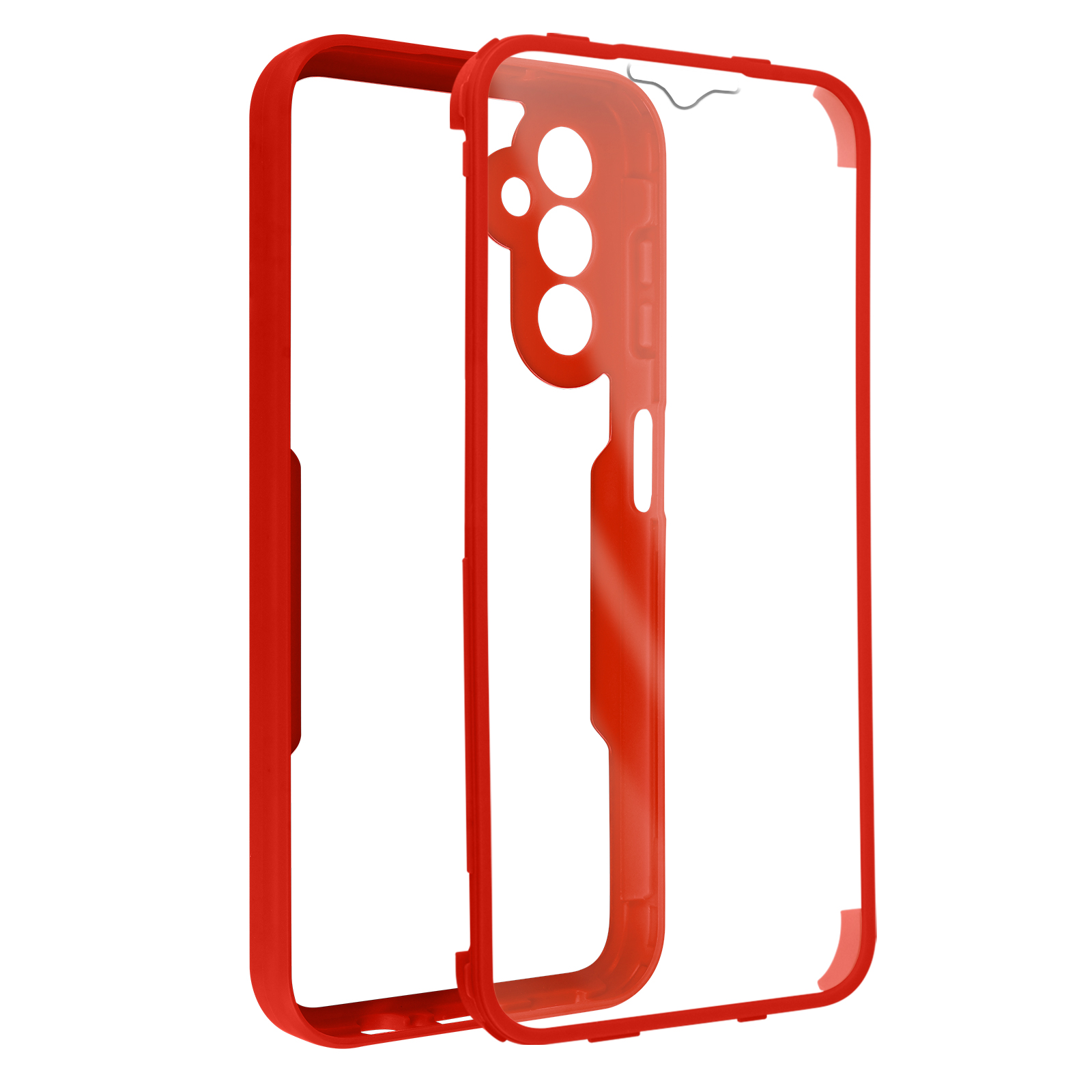 Una custodia per telefono rossa con una sezione trasparente.