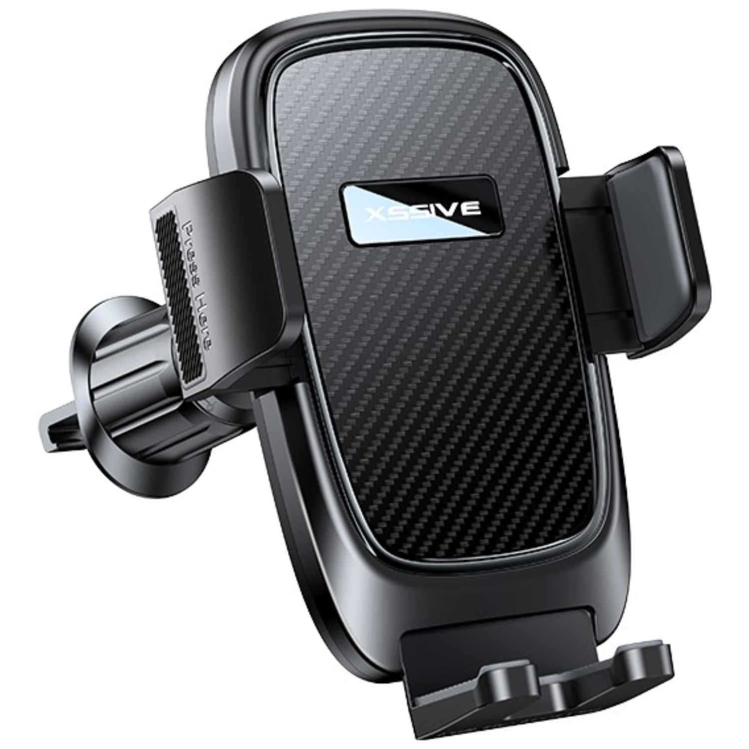 Schwarze Autotelefonhalterung mit Karbonfaser-Design.