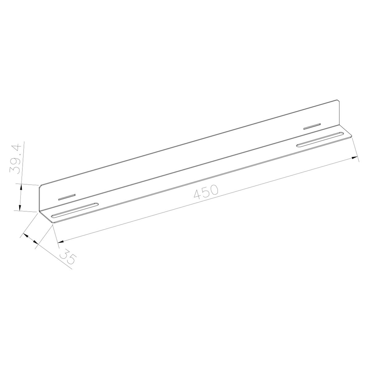 Una barra di metallo con dimensioni etichettate, con un disegno di una barra di metallo, sfondo bianco.