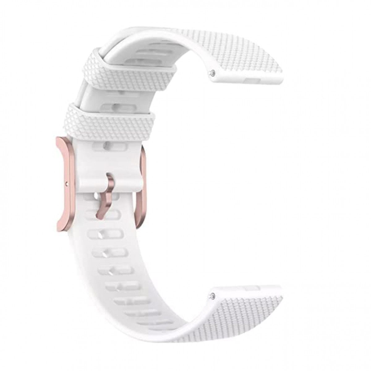 Correa de reloj blanca con secciones texturizadas y cierre oro rosa.