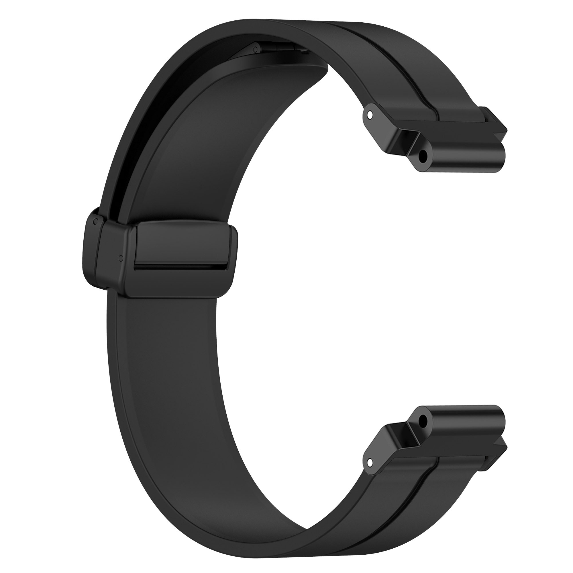 Schwarzes Uhrenarmband, Nahaufnahme.