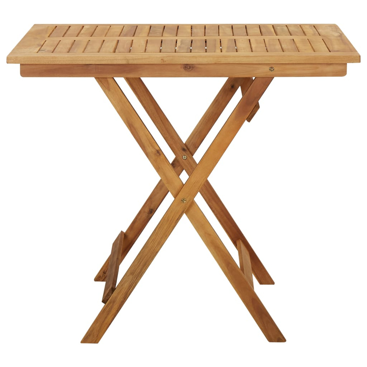 Klapptisch aus Holz, braun, mit Lattenrost und kreuzbeiniger Stütze.
