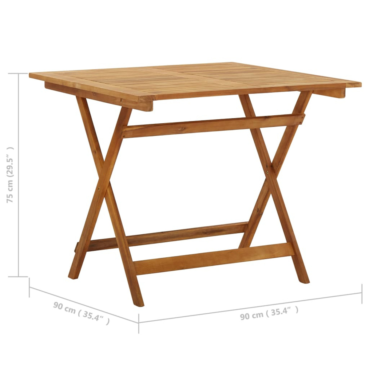Klapptisch aus Holz mit Maßen. Er besteht aus Holzplanken.