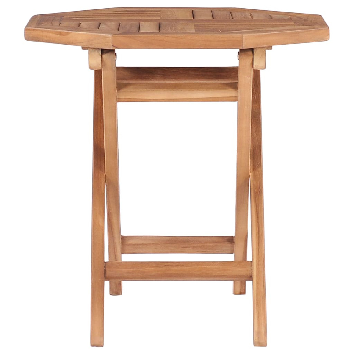 Ein achteckiger Holztisch mit Rahmen. Die Oberfläche ist hellbraun und die Beine sind gerade.