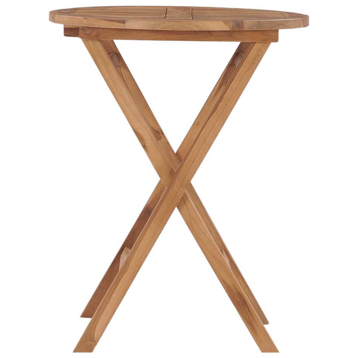 Ein Holztisch mit ovaler Platte und kreuzbeiniger Konstruktion, hellbraunes Holz.