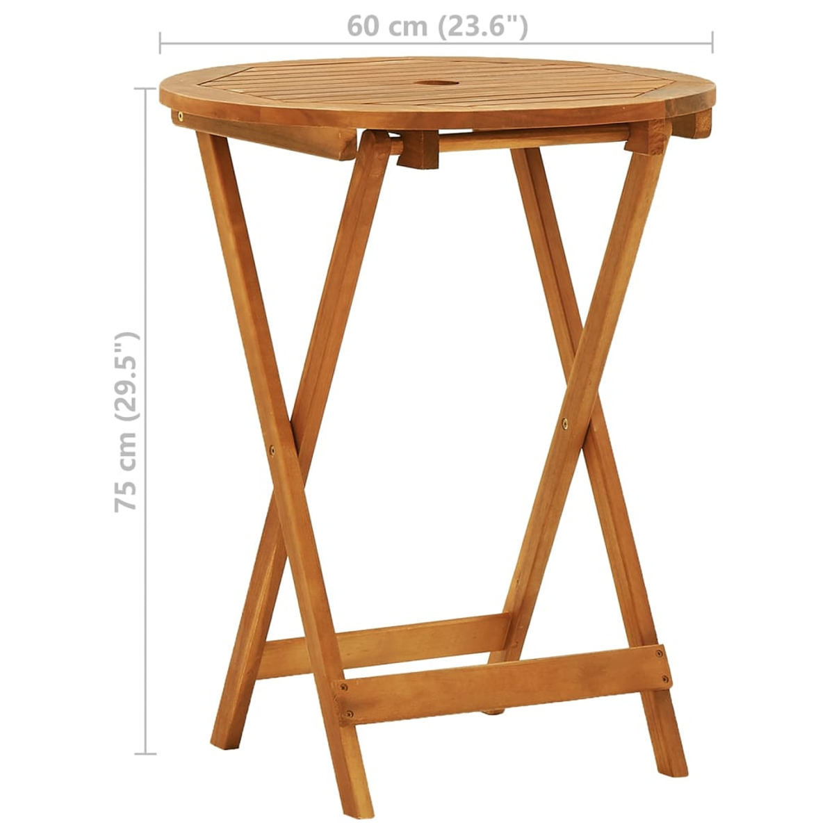 Holz-Klapptisch, sechseckige Platte, mit den Maßen: 60cm x 75cm.