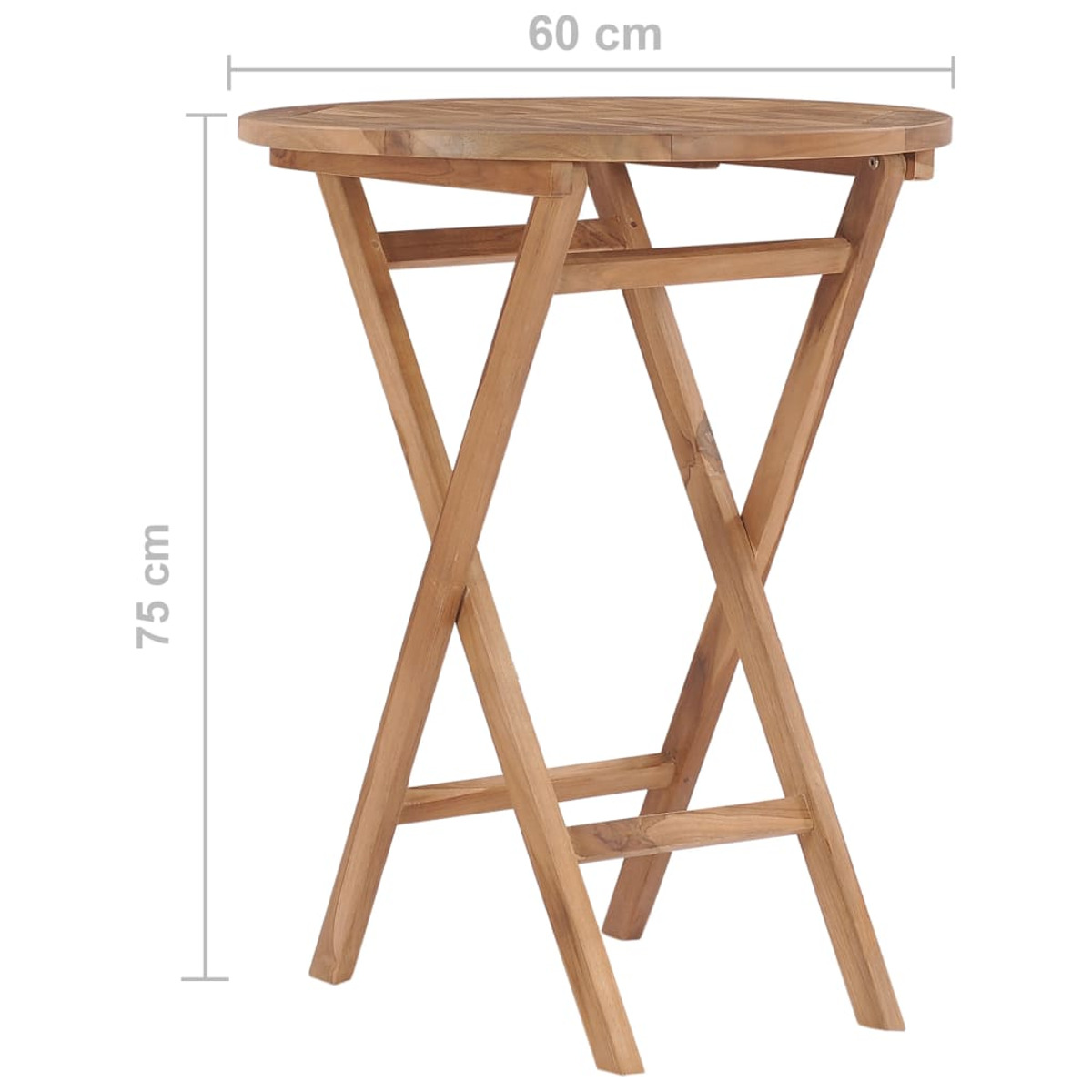 Runder Holztisch, 60 cm Durchmesser, 75 cm hoch.