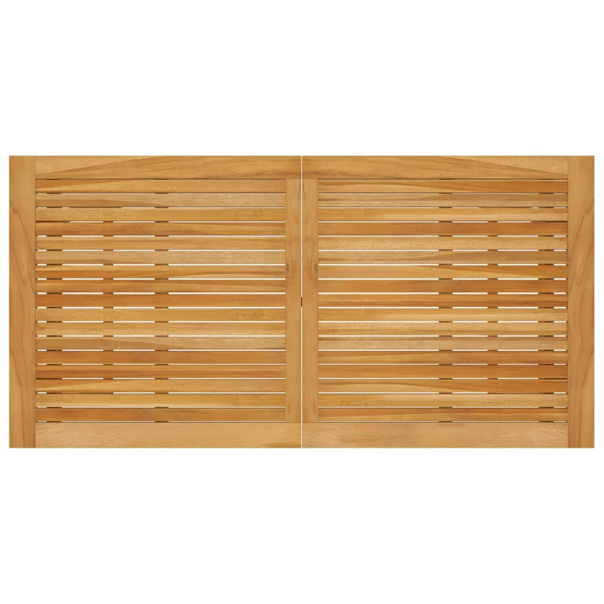 Holztischplatte, Lamellendesign, hellbraun. Zwei in der Mitte verbundene Abschnitte.