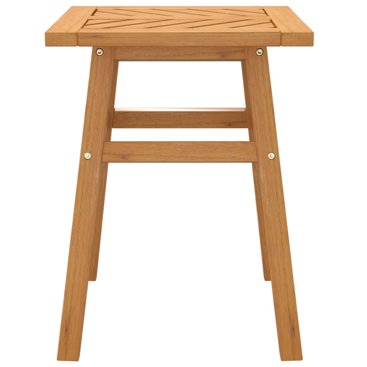 Holzbeistelltisch, braun, quadratisch, mit schrägen Beinen.