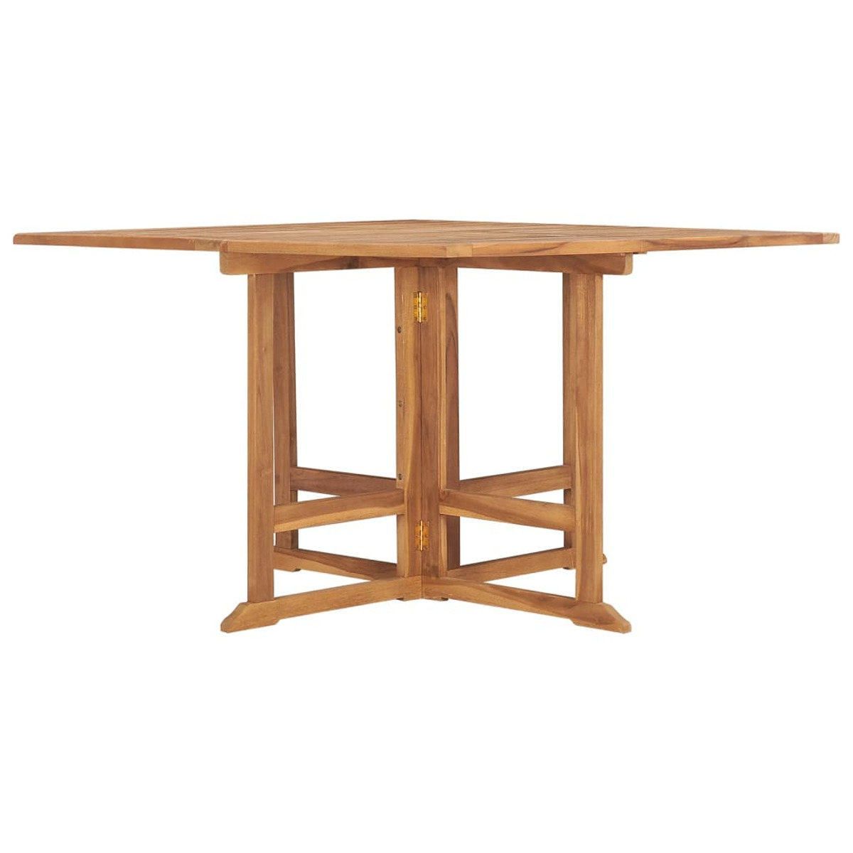 Klapptisch aus Holz mit quadratischer Oberseite. Der Tisch hat eine braune Farbe und steht auf weißem Hintergrund.